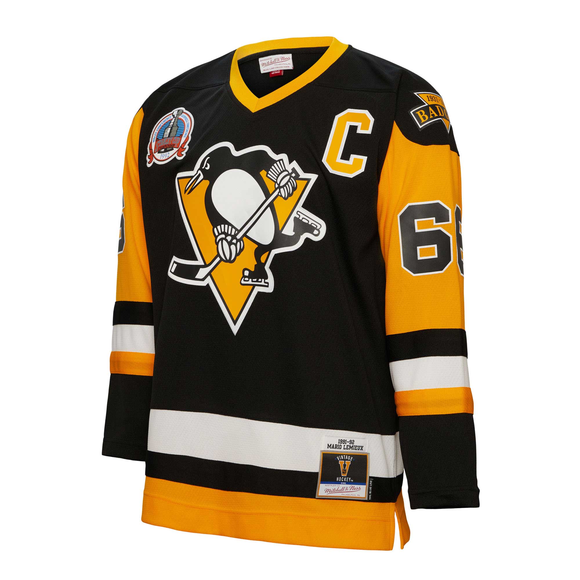 Pittsburgh Penguins Mario Lemieux Mitchell Ness Black Captain Patch 1991/92 Blue Line Player NHL Jersey Men's