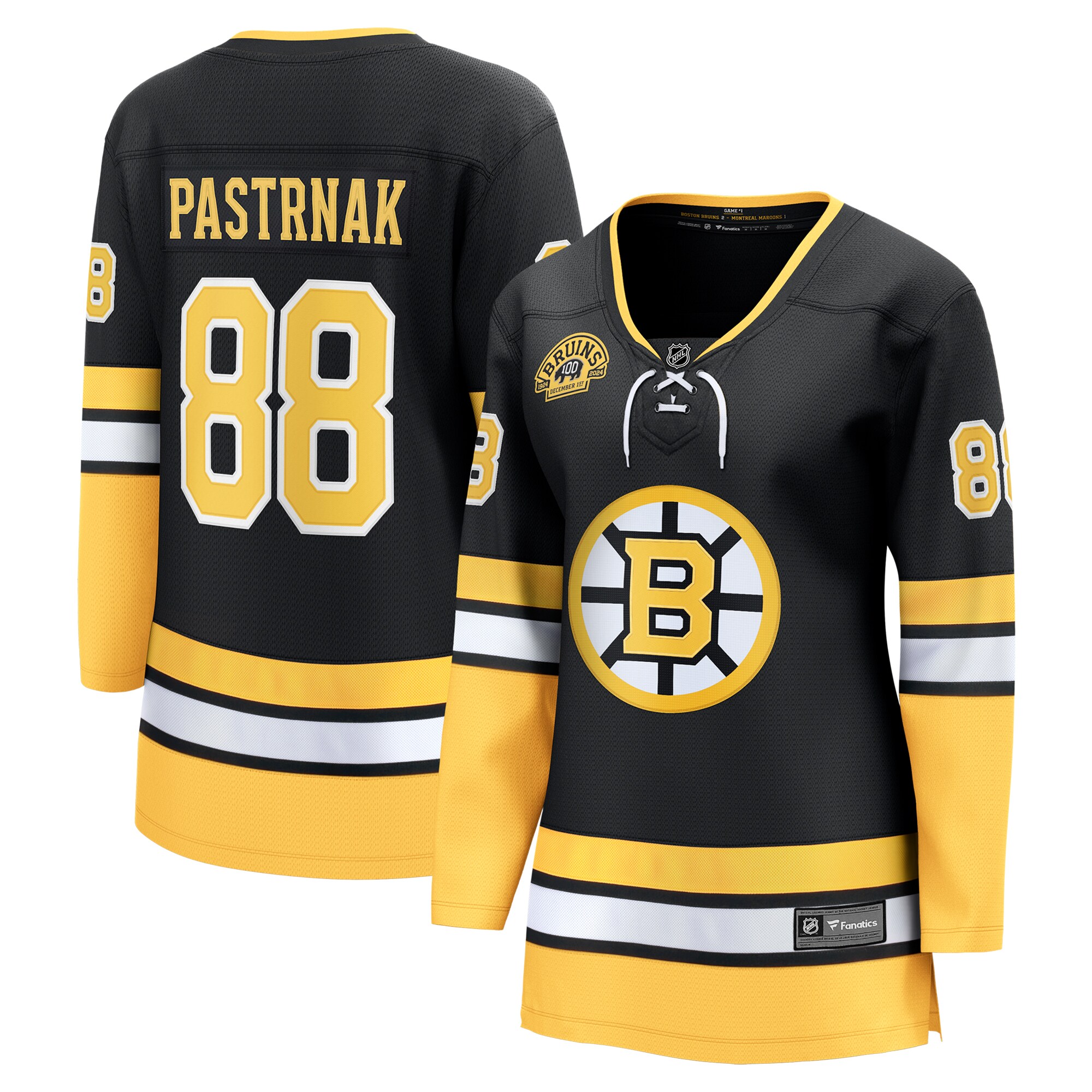 Boston Bruins David Pastrnak Black 100th Anniversary Premier Breakaway Player NHL Jersey Women's