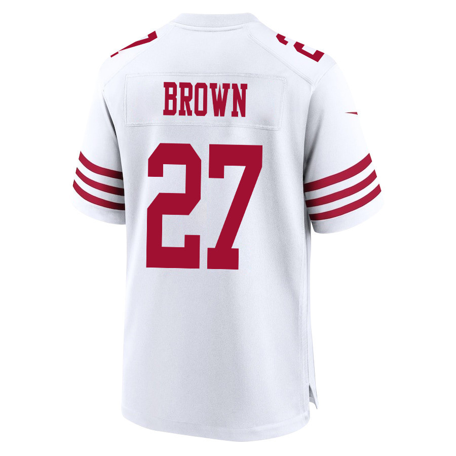 Ji'Ayir Brown 27 San Francisco 49ers Super Bowl LVIII Patch Game White NFL Jersey Men's