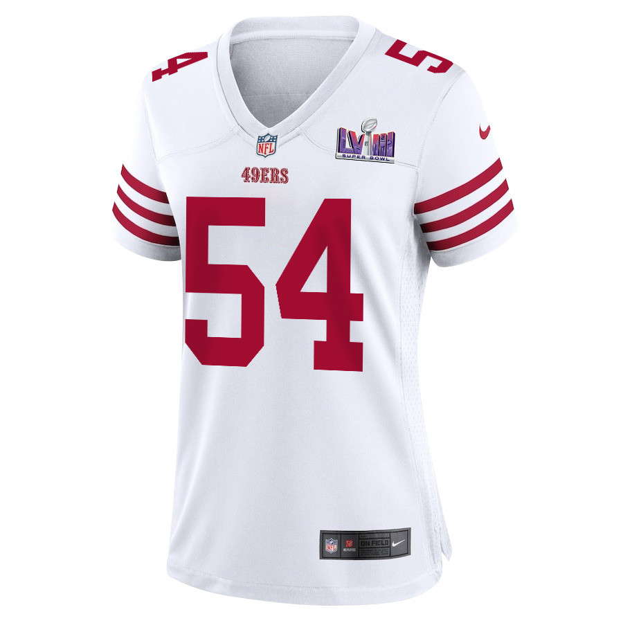 Fred Warner 54 San Francisco 49ers Super Bowl LVIII Patch Game White NFL Jersey Women's