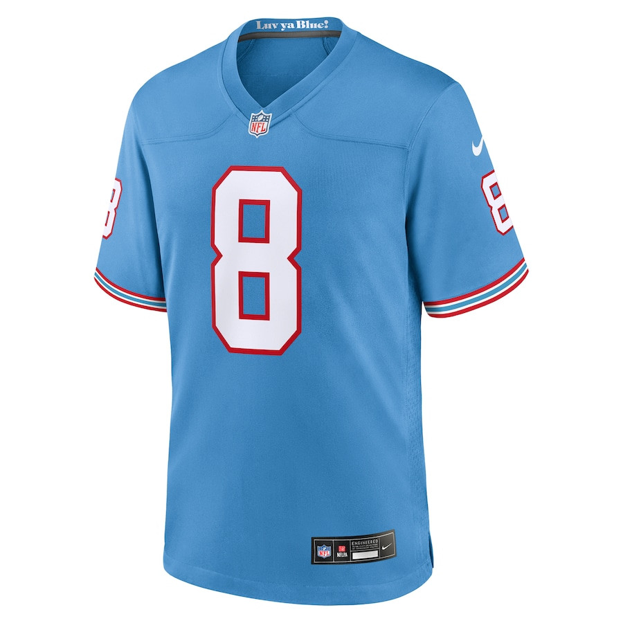 Will Levis 8 Tennessee Titans Oilers Throwback Game Light Blue NFL Jersey Men's