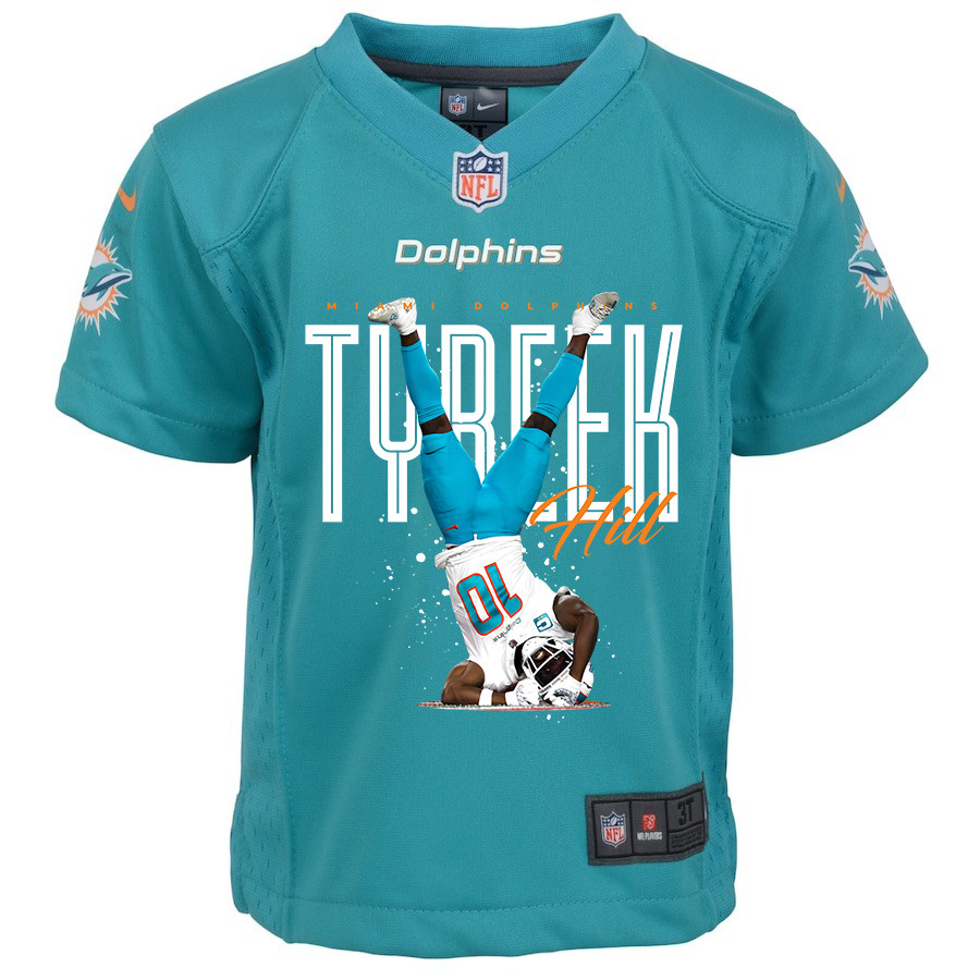 Tyreek Hill 10 Miami Dolphins Celebrating Game Aqua NFL Jersey Youth