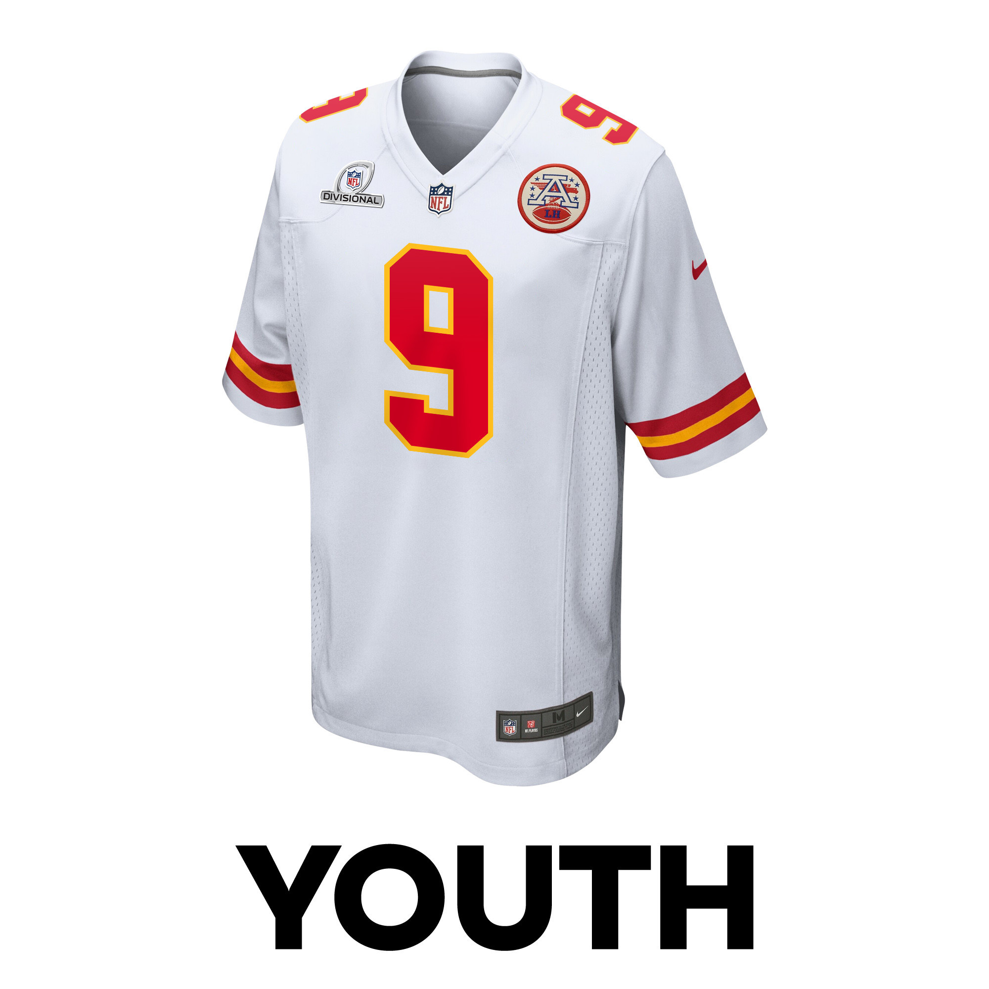 Blaine Gabbert 9 Kansas City Chiefs Super Bowl LVIII Patch Game White NFL Jersey Youth