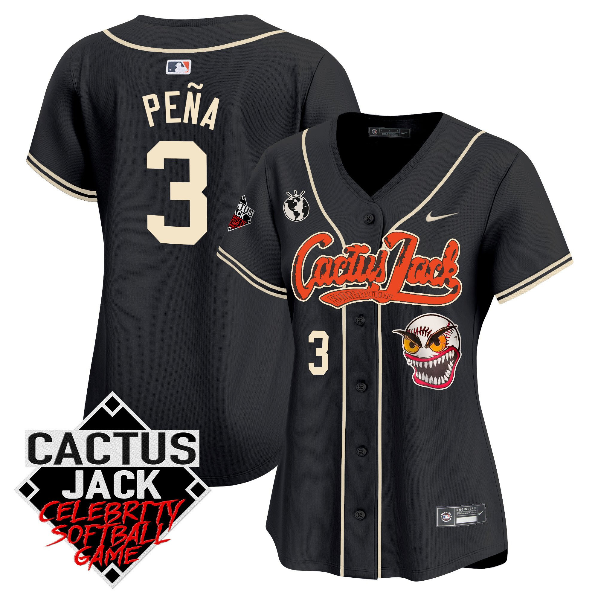 Jeremy Pena 3 Houston Astros Cactus Jack Celebrity Softball Game Patch Black MLB Jersey Women's