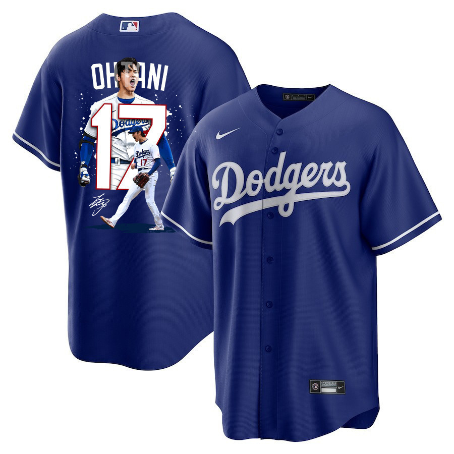 Shohei Ohtani 17 Los Angeles Dodgers Signed Number 2023 Alternate Royal MLB Jersey Men's