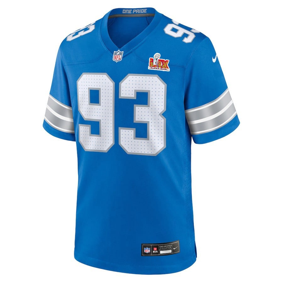 Josh Paschal #93 Detroit Lions Super Bowl LIX Blue NFL Jersey Men's