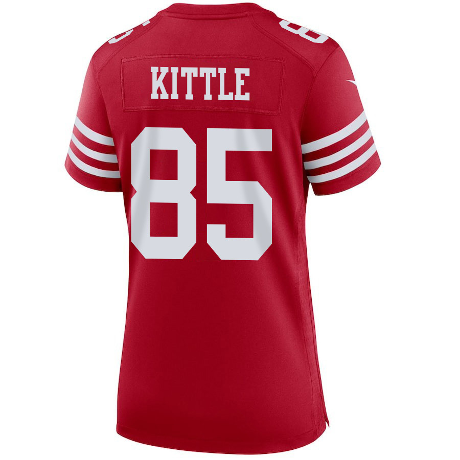 George Kittle 85 San Francisco 49ers Super Bowl LVIII Patch Game Scarlet NFL Jersey Women's