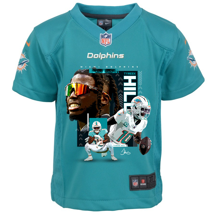 Tyreek Hill 10 Miami Dolphins Run Cheetah Run Game Aqua NFL Jersey Youth