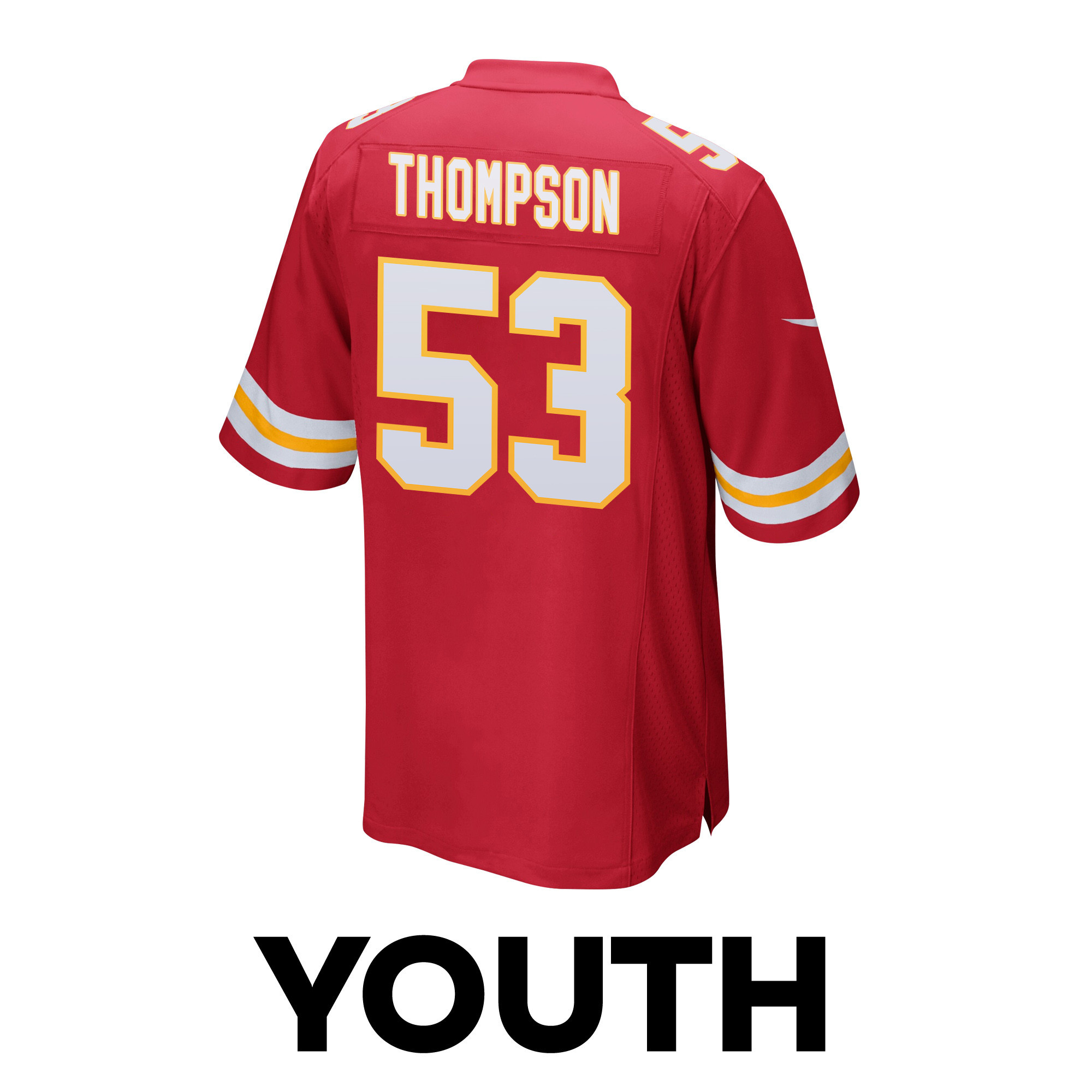 BJ Thompson 53 Kansas City Chiefs Super Bowl LVIII Patch Game Red NFL Jersey Youth