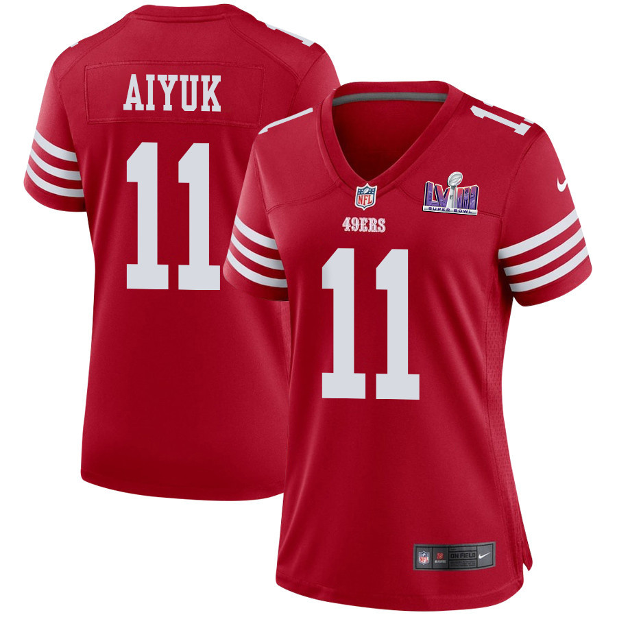 Brandon Aiyuk 11 San Francisco 49ers Super Bowl LVIII Patch Game Scarlet NFL Jersey Women's