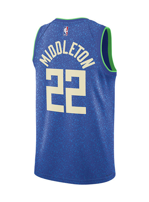 Khris Middleton 22 Milwaukee Bucks 2023/24 Swingman City Editio Unisex Blue NBA Jersey Unisex