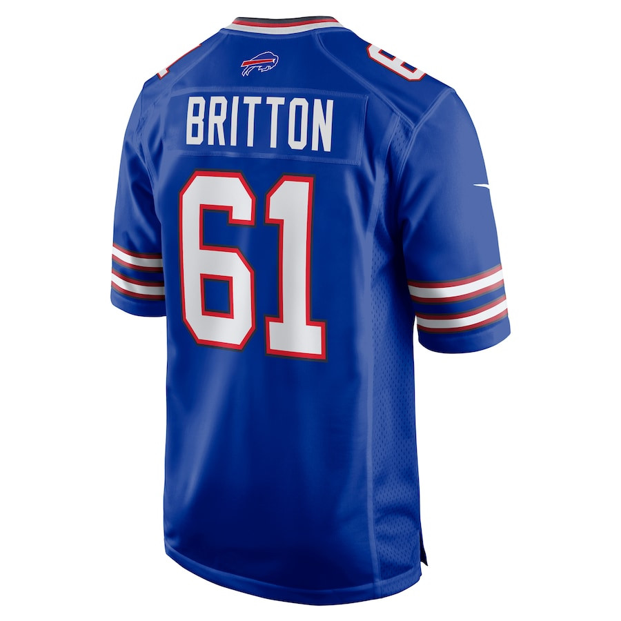 Gunner Britton 61 Buffalo Bills Game Royal NFL Jersey Men's