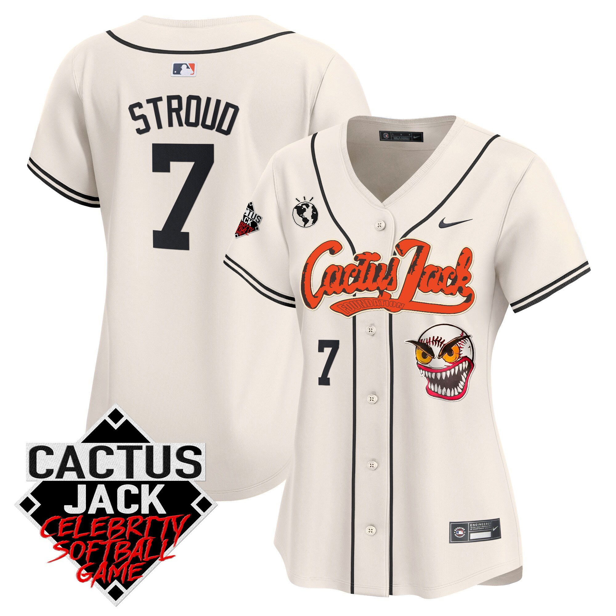 CJ Stroud 7 Houston Astros Cactus Jack Celebrity Softball Game Patch Cream MLB Jersey Women's