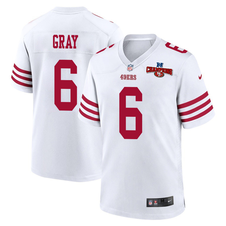 Danny Gray 6 San Francisco 49ers NFC Champions Patch Game White NFL Jersey Men's