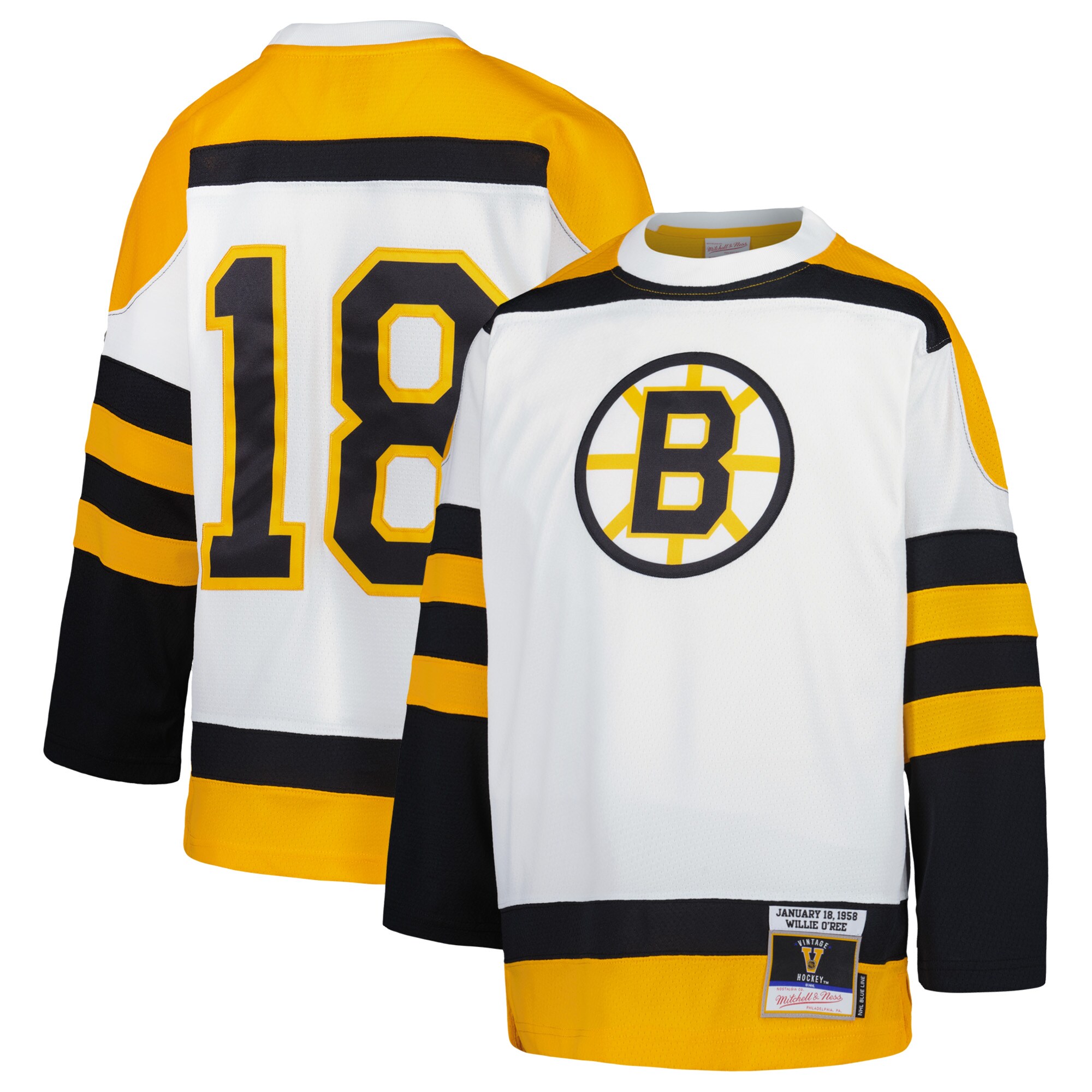 Boston Bruins Willie O'Ree Mitchell Ness White 1958 Blue Line Player NHL Jersey Youth