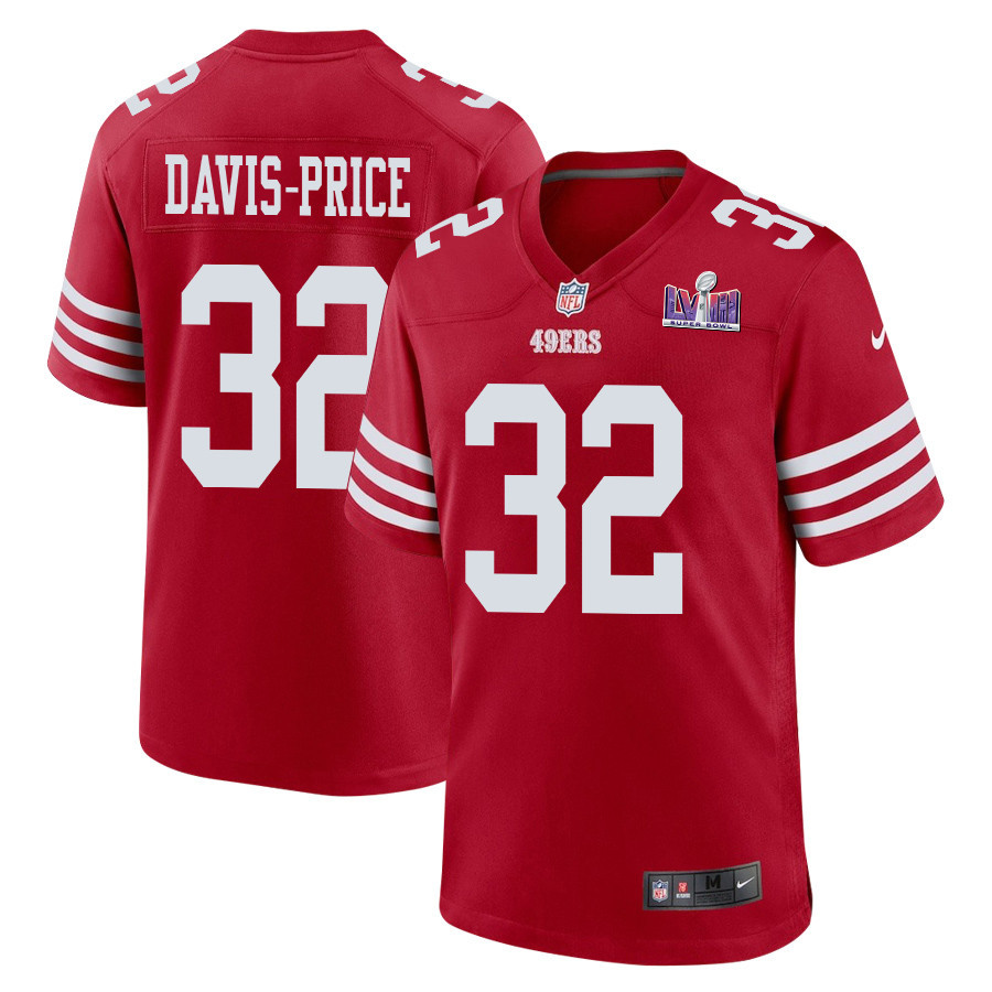 Tyrion Davis-Price 32 San Francisco 49ers Super Bowl LVIII Patch Game Scarlet NFL Jersey Men's