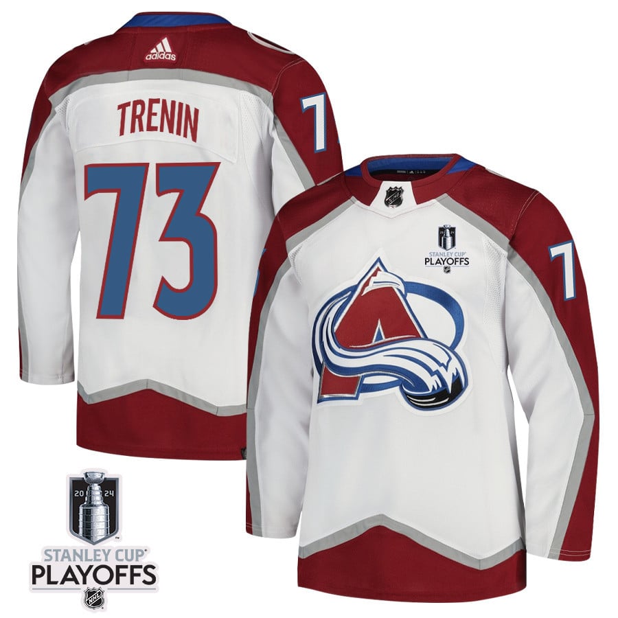 Yakov Trenin 73 Colorado Avalanche 2024 Playoffs Patch Away White NHL Jersey Men's