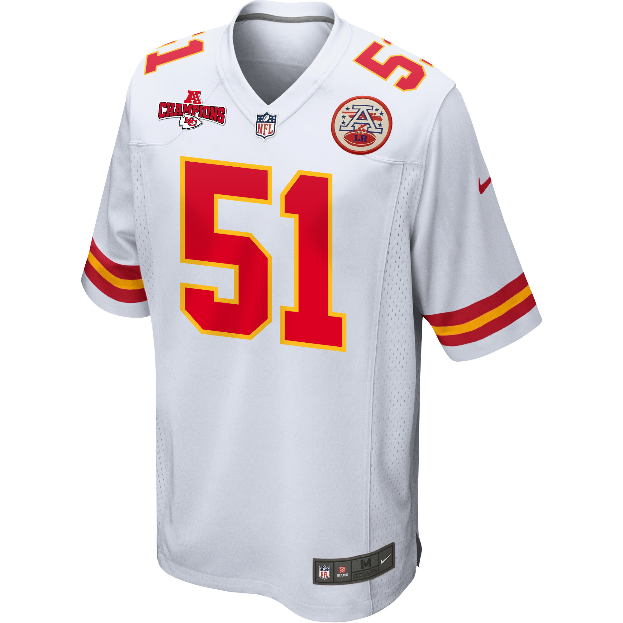 Mike Danna 51 Kansas City Chiefs AFC Champions Patch Game White NFL Jersey Men's
