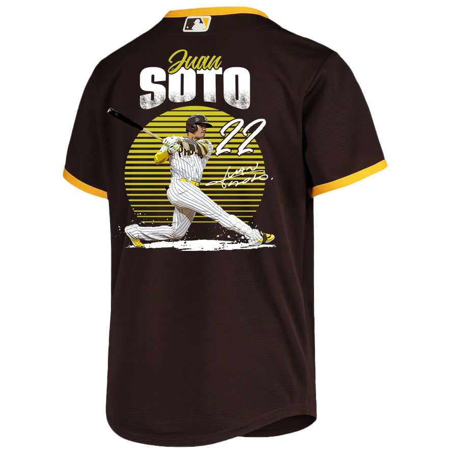 Juan Soto 22 San Diego Padres Signed Hit 2023 Road Player Brown MLB Jersey Youth