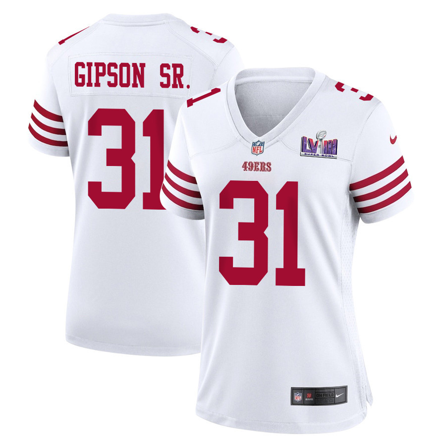 Tashaun Gipson Sr. 31 San Francisco 49ers Super Bowl LVIII Patch Game White NFL Jersey Women's