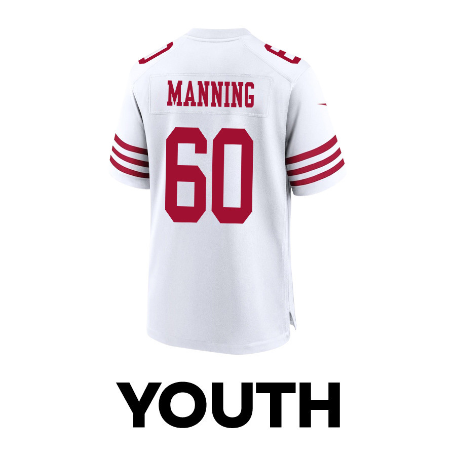Ilm Manning 60 San Francisco 49ers Super Bowl LVIII Patch Game White NFL Jersey Youth