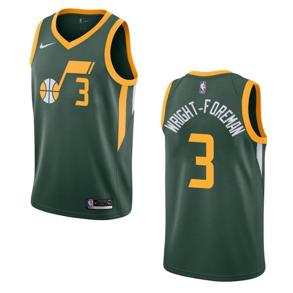 Utah Jazz 3 Justin Wright-foreman Earned Swingman Green NBA Jersey Men's
