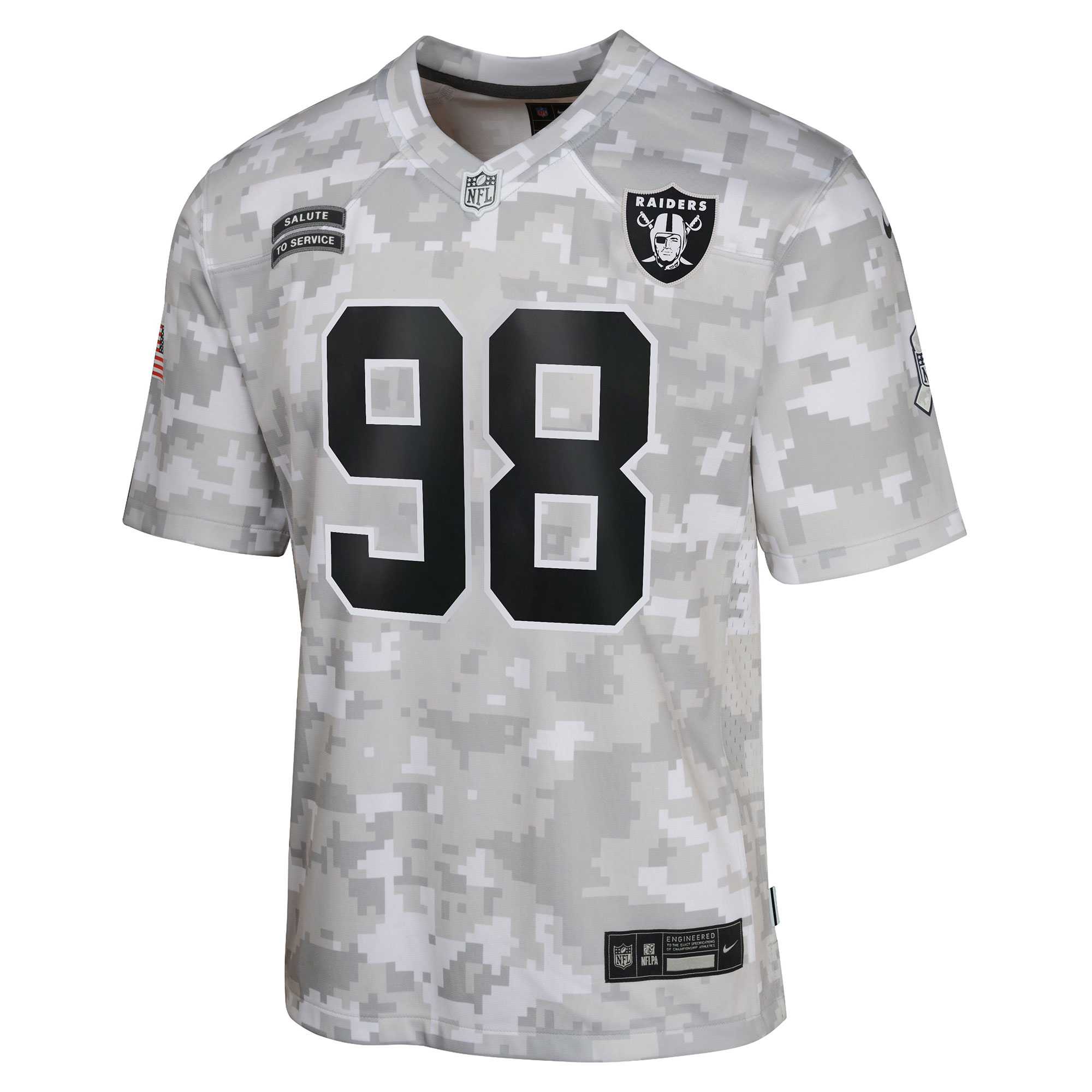 Las Vegas Raiders Maxx Crosby Arctic Camo 2024 Salute to Service Game NFL Jersey Youth