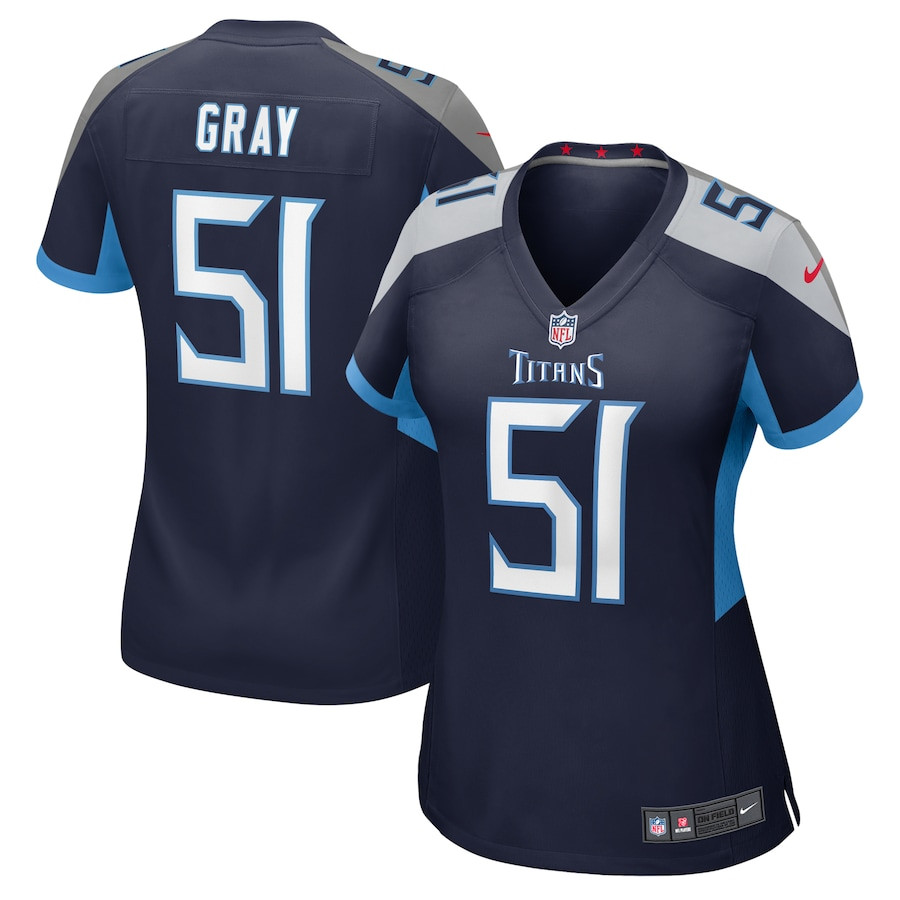 Cedric Gray 51 Tennessee Titans Game Navy NFL Jersey Women's