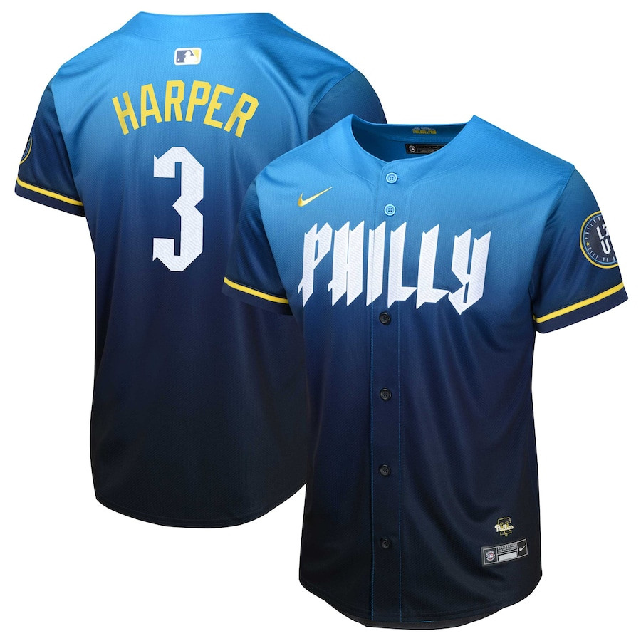 Bryce Harper 3 Philadelphia Phillies 2024 City Connect Limited Blue MLB Jersey Youth