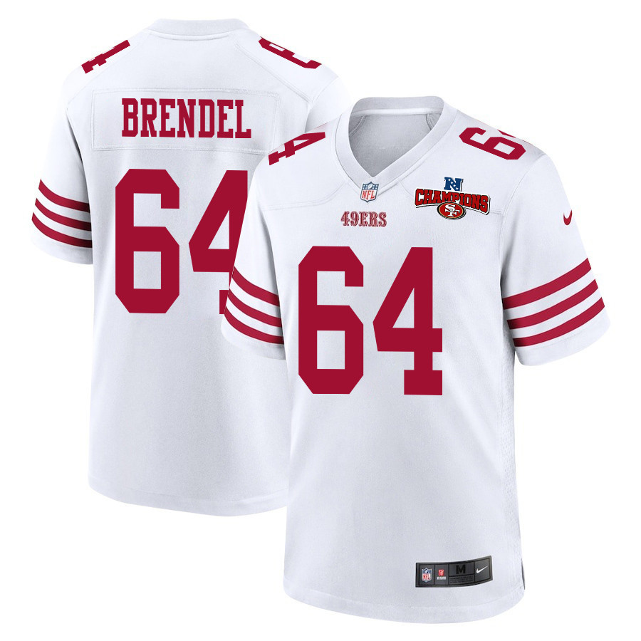 Jake Brendel 64 San Francisco 49ers NFC Champions Patch Game White NFL Jersey Men's