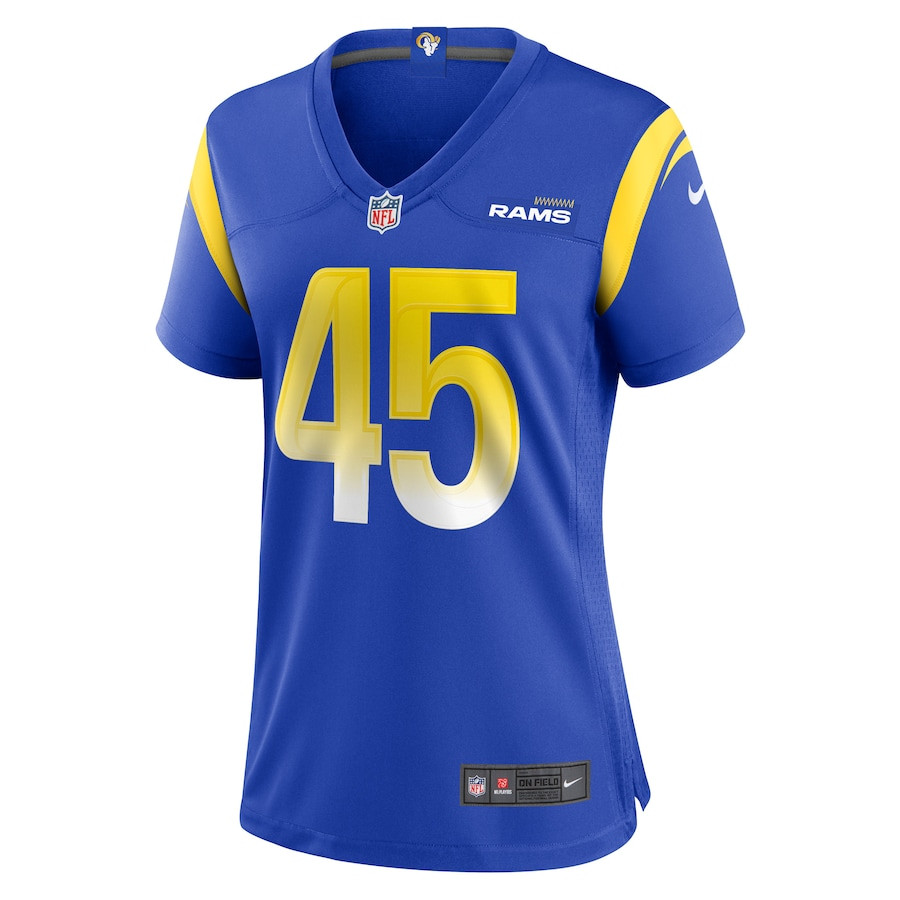 Neal Johnson Jr 45 Los Angeles Rams Game Royal NFL Jersey Women's