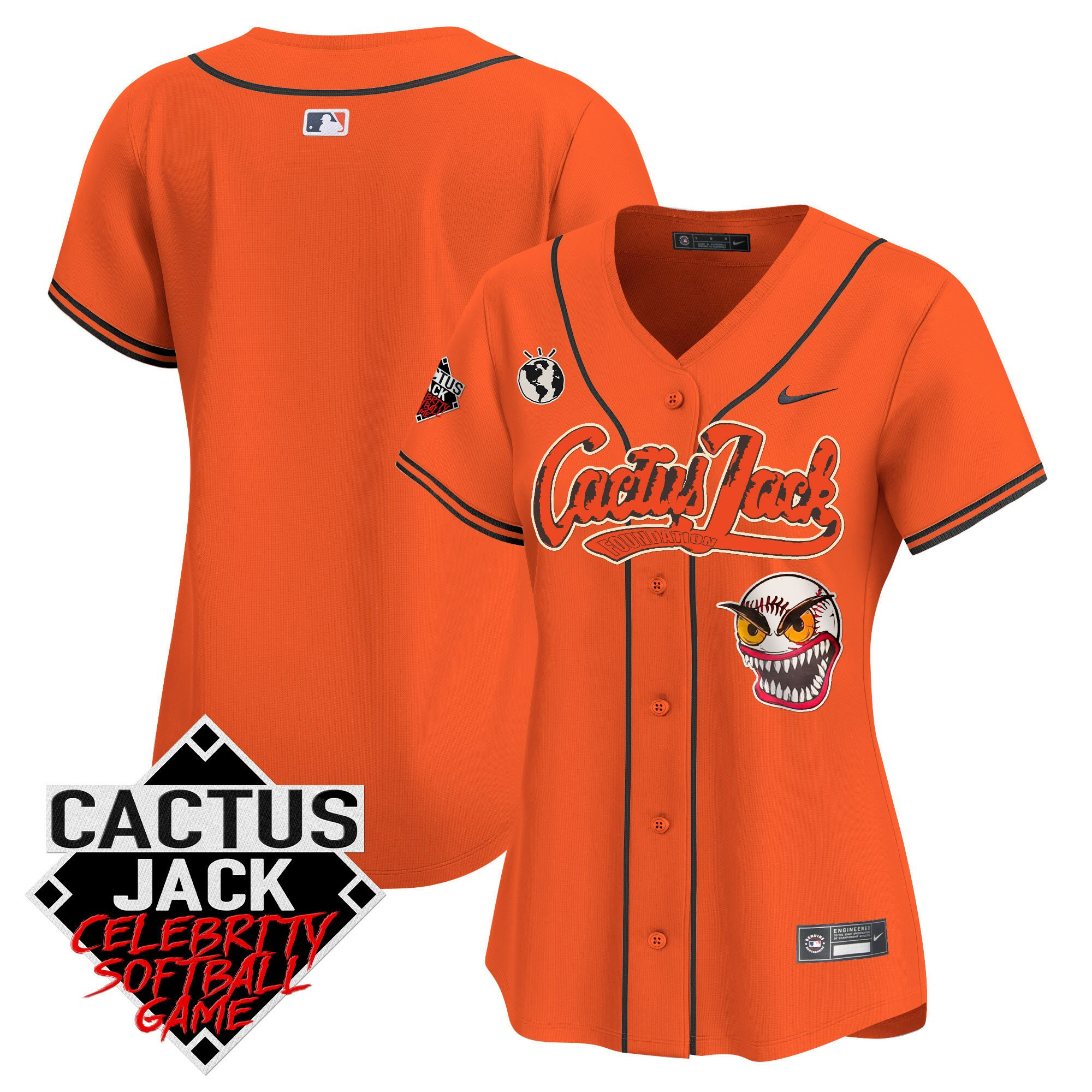 Houston Astros Cactus Jack Celebrity Softball Game Patch Orange MLB Jersey Women's