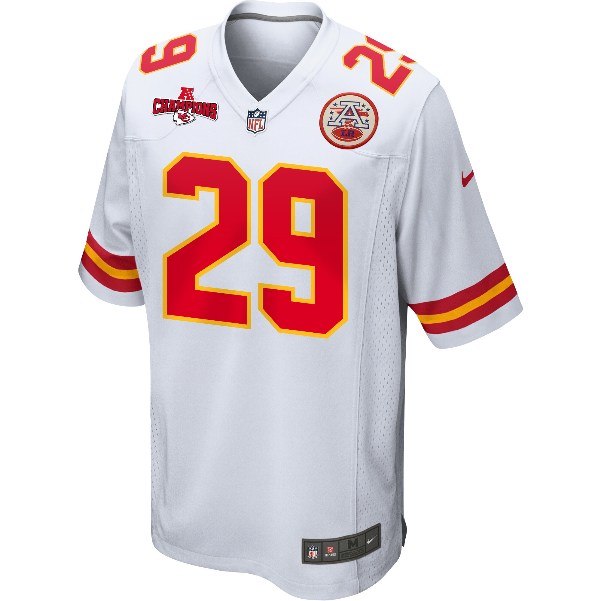 La'Mical Perine 29 Kansas City Chiefs AFC Champions Patch Game White NFL Jersey Men's