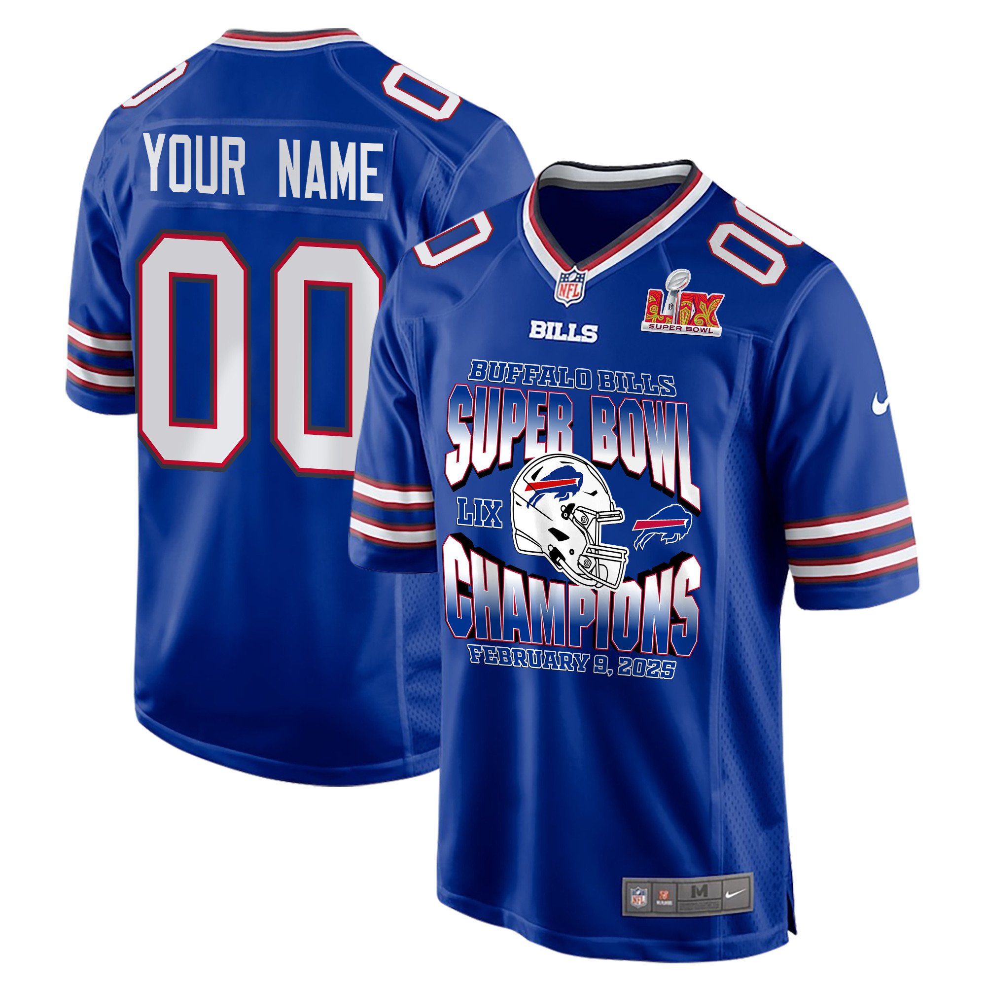 Buffalo Bills Super Bowl LIX Champions Helmet Game Custom Royal NFL Jersey Men's
