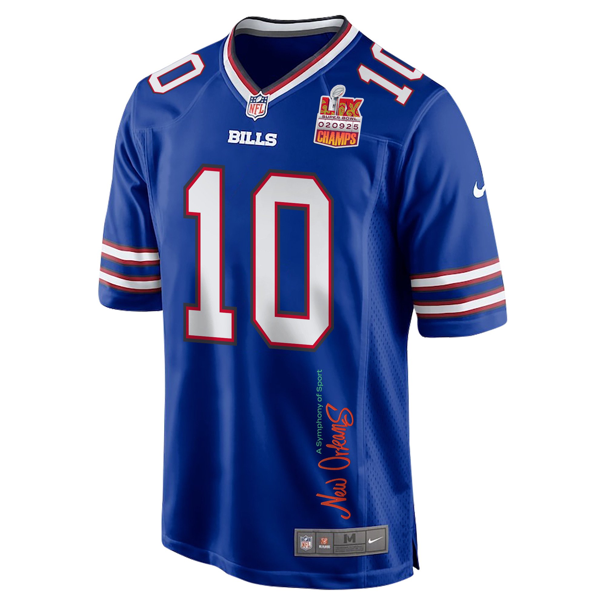 Khalil Shakir 10 Buffalo Bills Super Bowl LIX Champions Patch New Orleans A Symphony of Sport' EMBROIDERED Game Royal NFL Jersey Men's