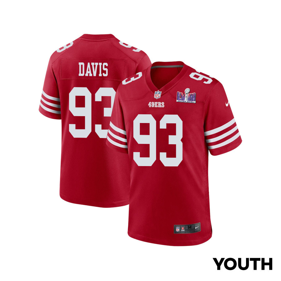 Kalia Davis 93 San Francisco 49ers Super Bowl LVIII Patch Game Scarlet NFL Jersey Youth