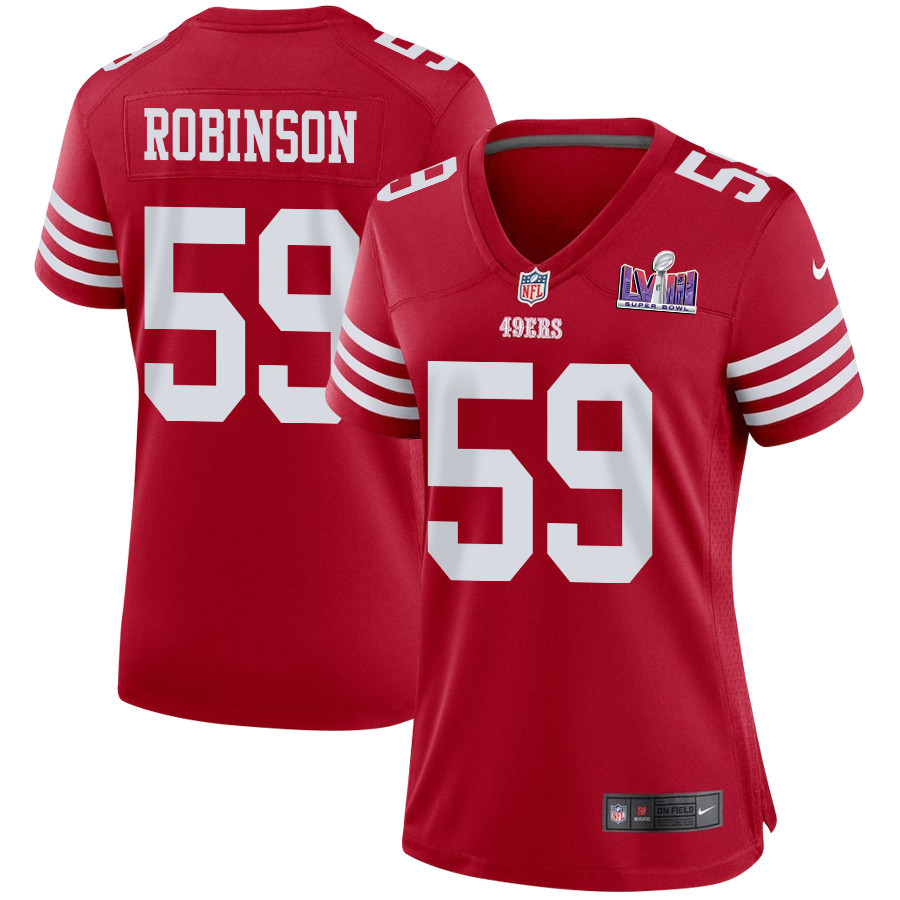 Curtis Robinson 59 San Francisco 49ers Super Bowl LVIII Patch Game Scarlet NFL Jersey Women's