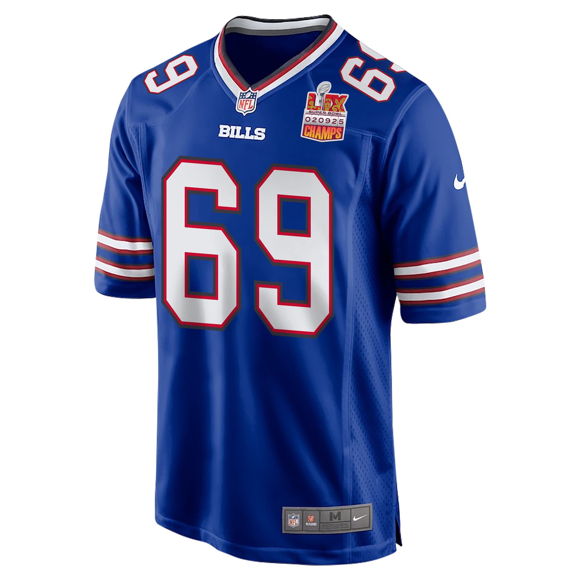 Reid Ferguson 69 Buffalo Bills Super Bowl LIX Champions Patch Game Royal NFL Jersey Men's