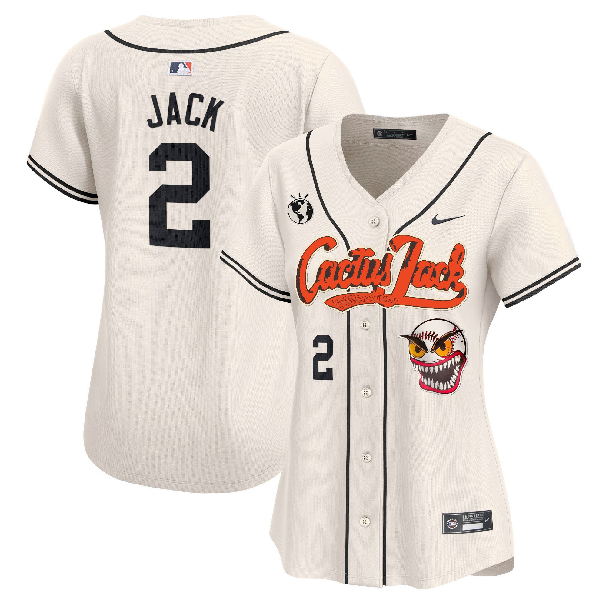 Jack 2 Houston Astros Cactus Jack Patch Cream MLB Jersey Women's