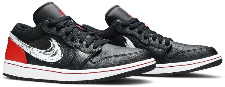 Air Jordan 1 Low Brushstroke Swoosh Black Red DA4659-001