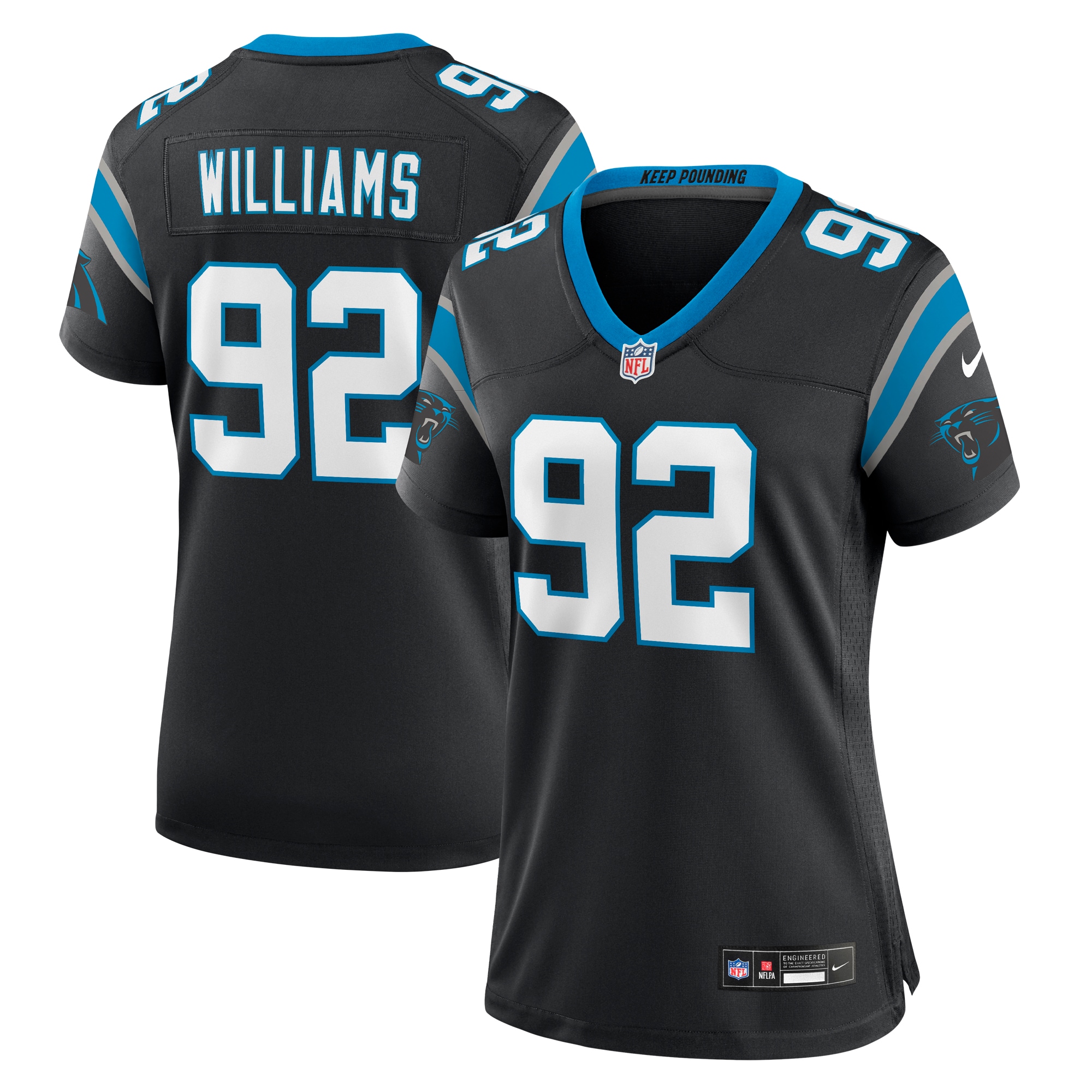 Carolina Panthers Raequan Williams Black Team Game NFL Jersey Women's