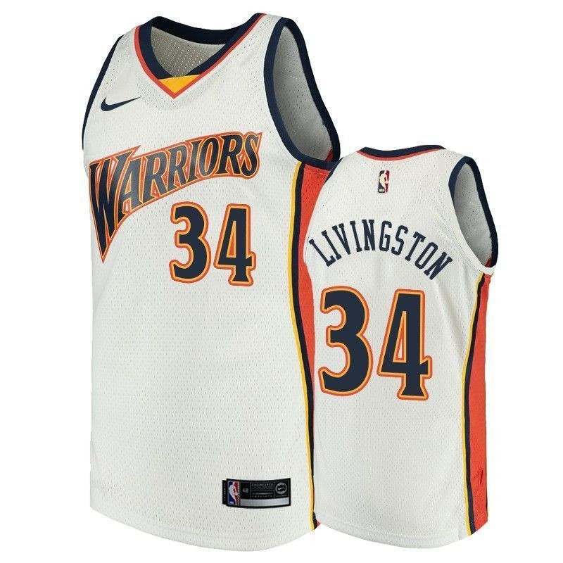 Golden State Warriors 34 Shaun Livingsto White Throwback NBA Jersey Men's