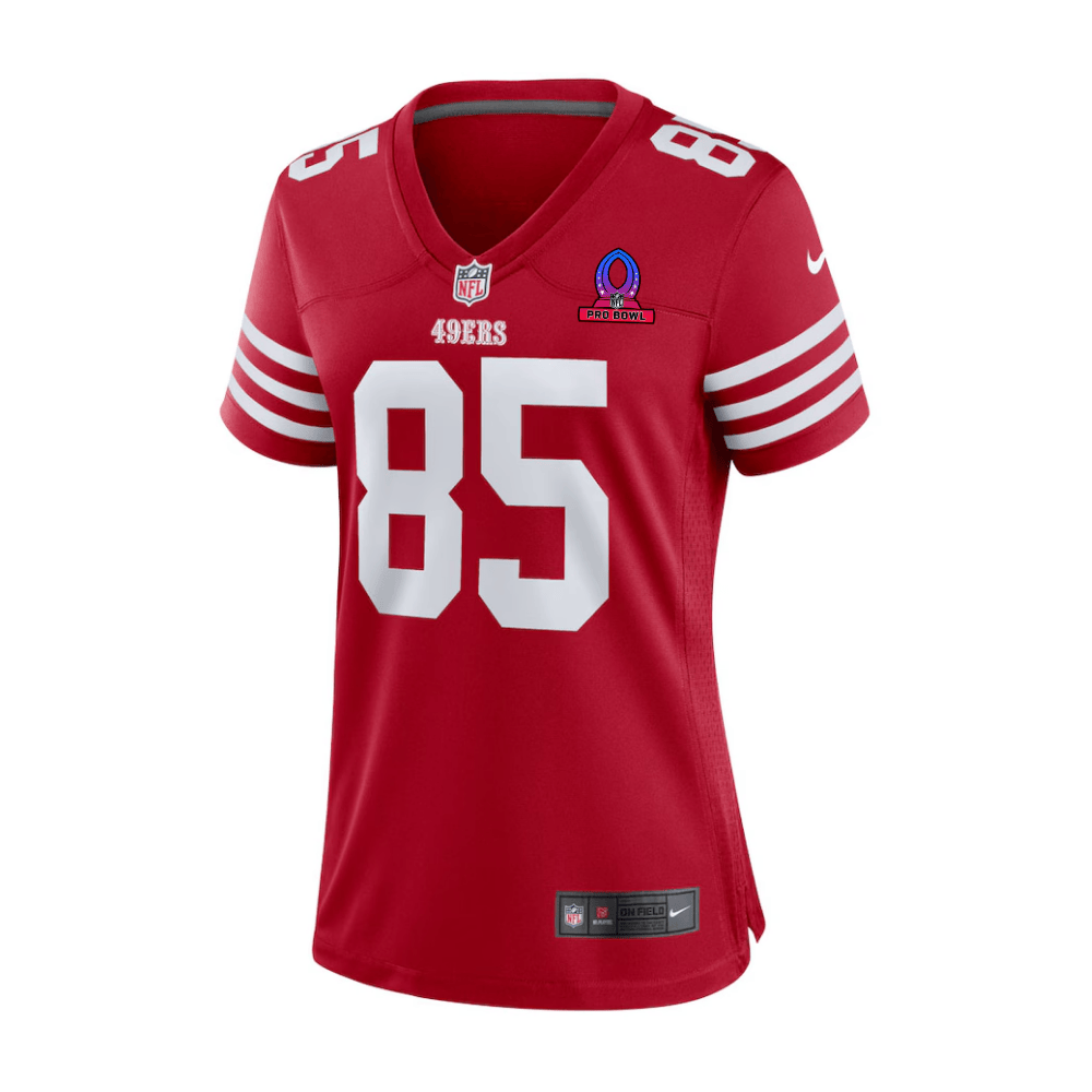 George Kittle 85 San Francisco 49ers 2025 Pro Bowl Patch Game Scarlet NFL Jersey Women's