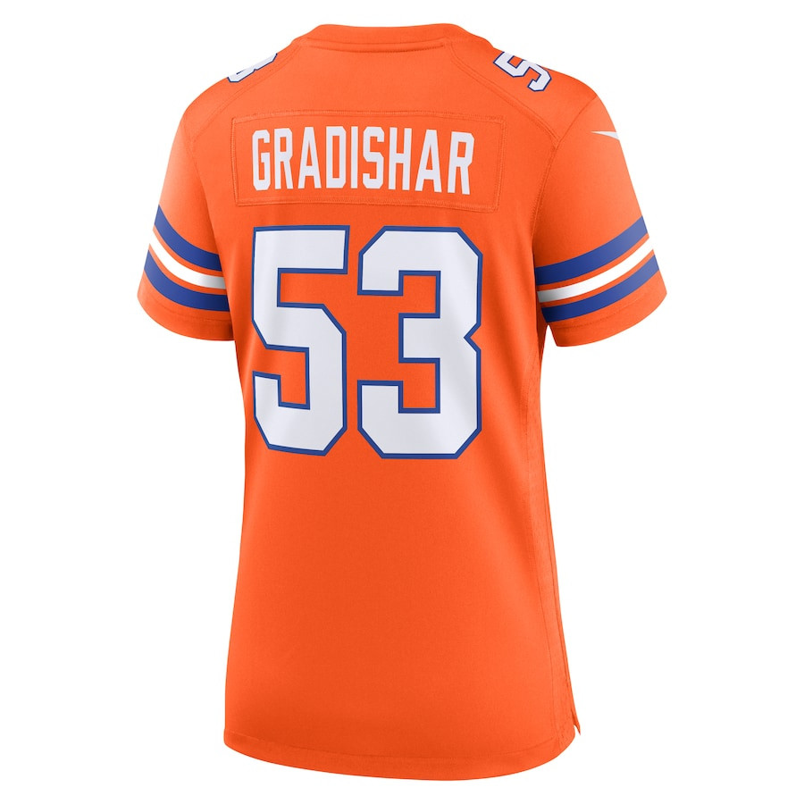 Randy Gradishar 53 Denver Broncos Mile High Collection 1977 Throwback Retired Player Game Orange NFL Jersey Women's