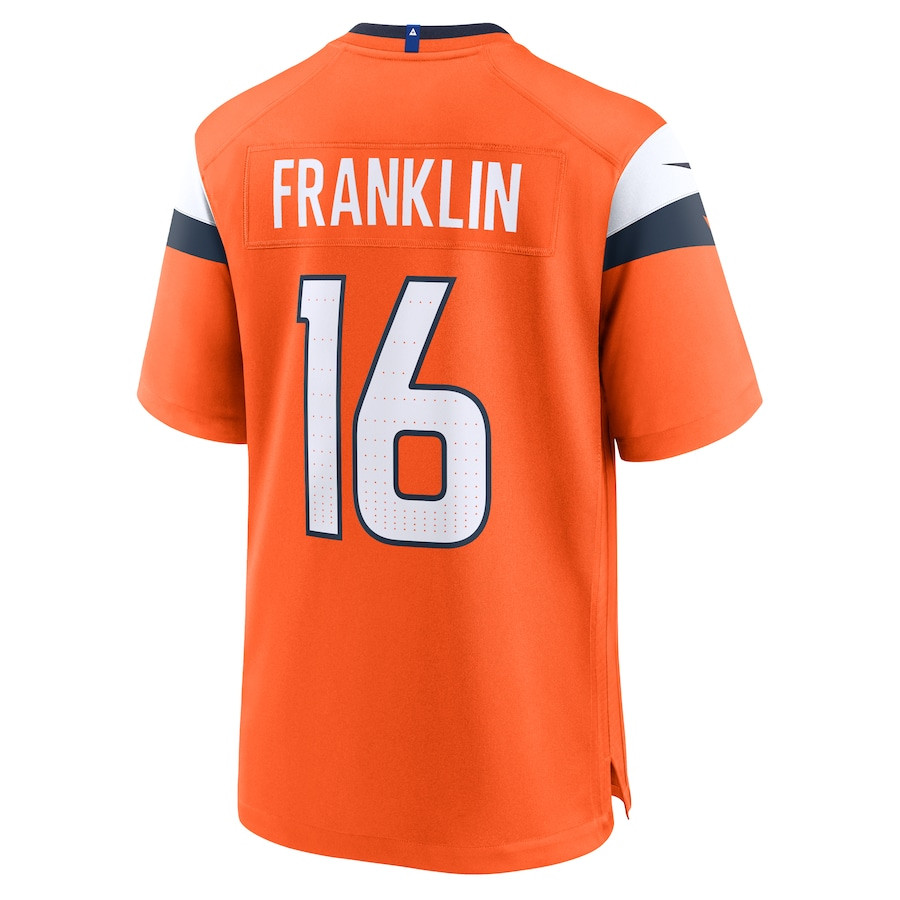 Troy Franklin 16 Denver Broncos Team Game Orange NFL Jersey Men's