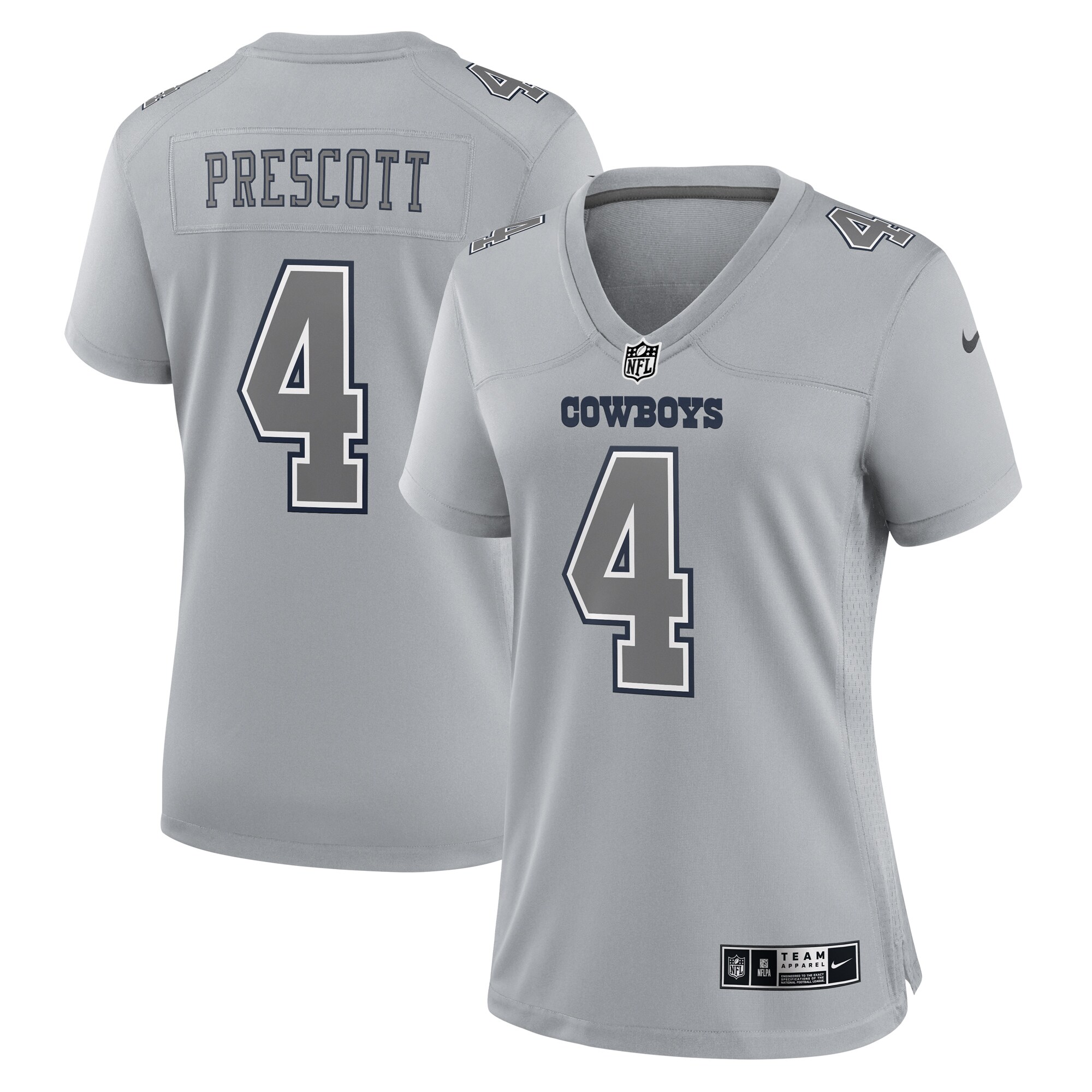 Dallas Cowboys Dak Prescott Gray Atmosphere Fashion Game NFL Jersey Women's