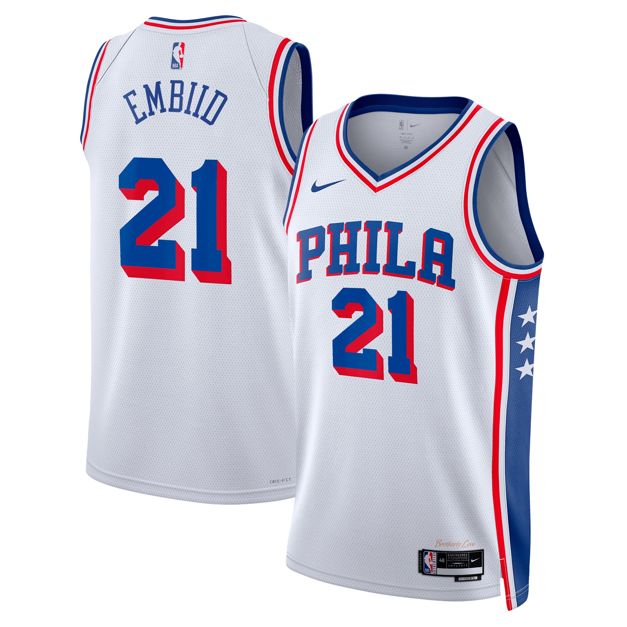 Camiseta Association Swingman de los Philadelphia 76ers Blanco Joel Embii Unisex NBA Jersey Unisex