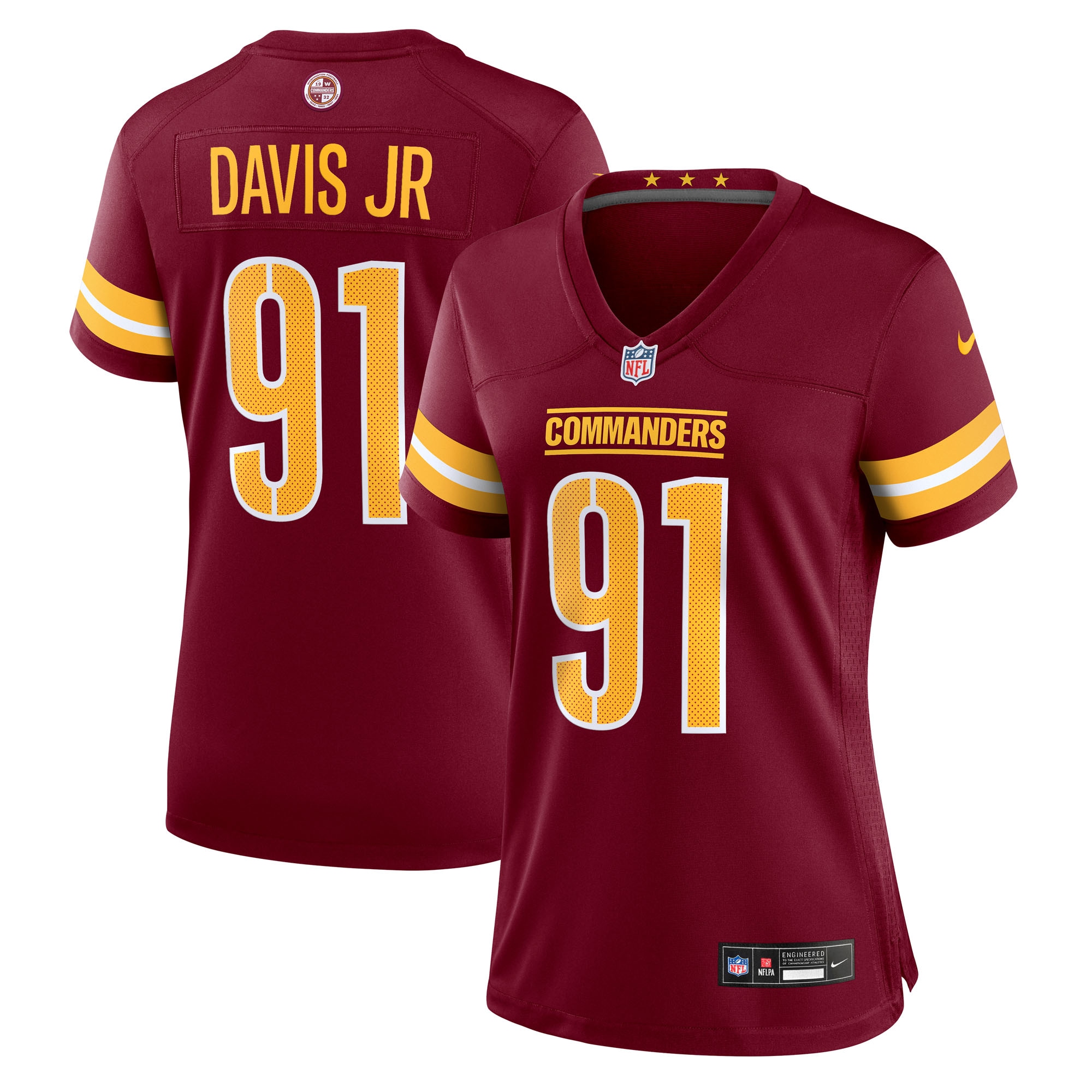 Washington Commanders Carl Davis Jr. Burgundy Team Game NFL Jersey Women's