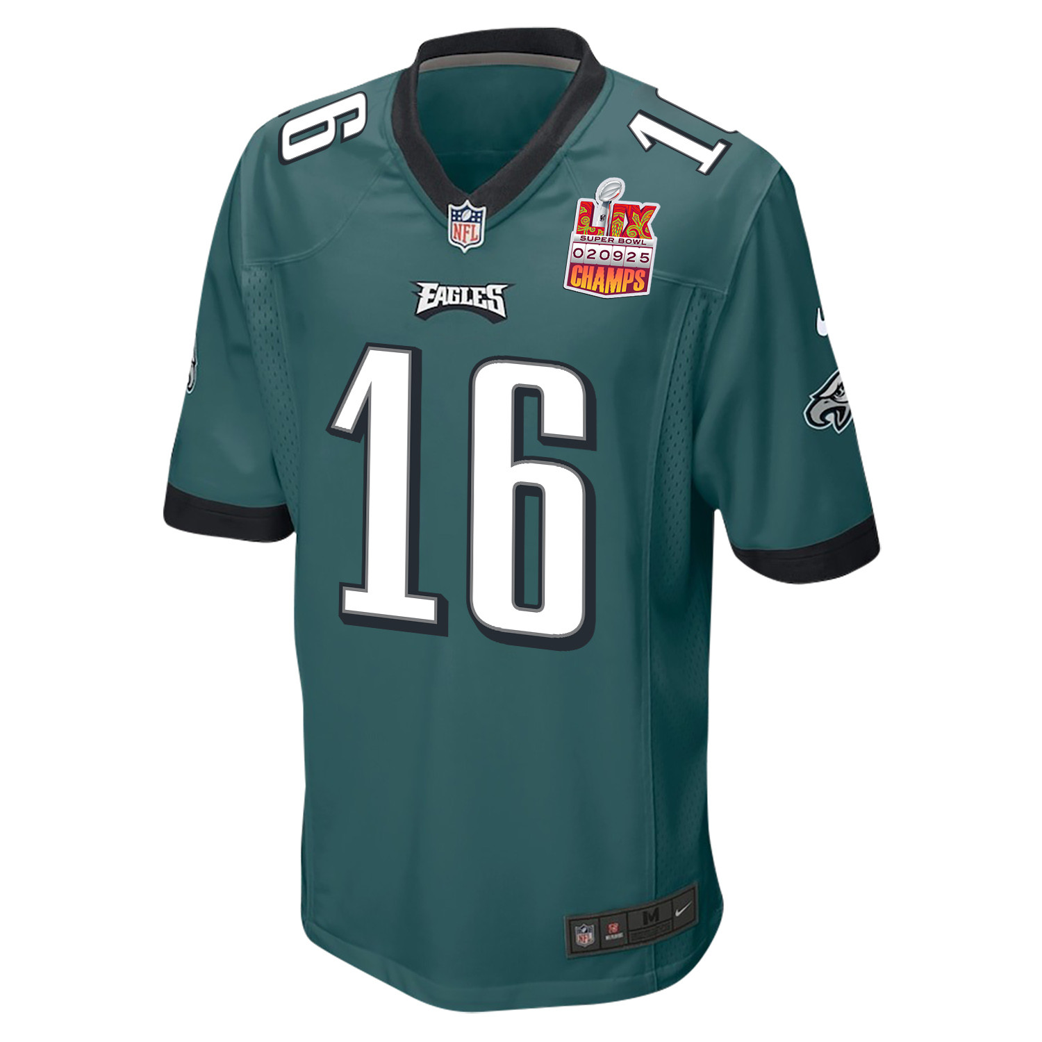 Tanner McKee 16 Philadelphia Eagles Super Bowl LIX Champions Patch Game Midnight Green NFL Jersey Men's