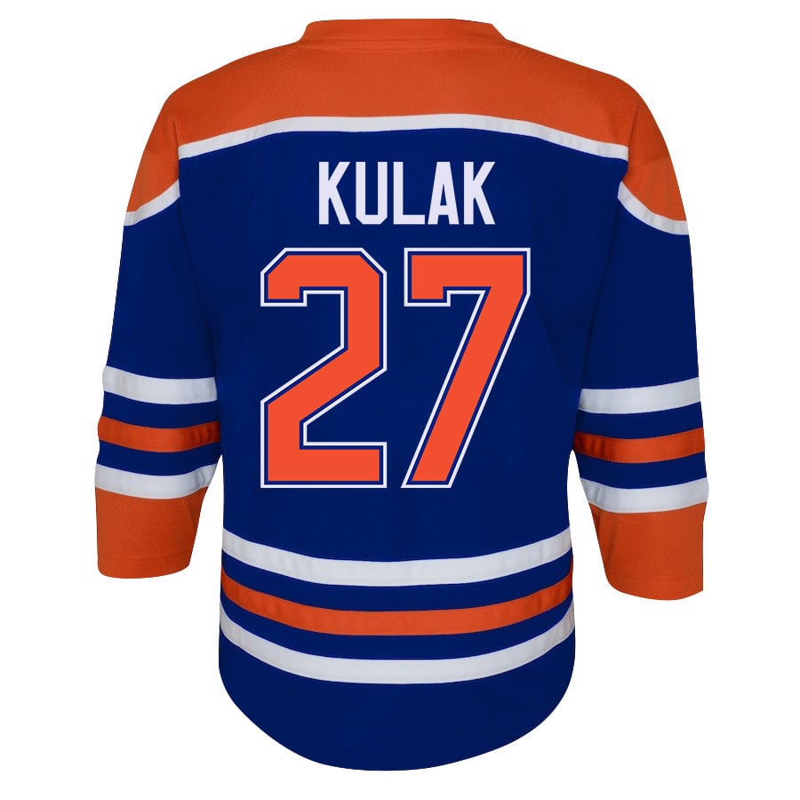 Brett Kulak 27 Edmonton Oilers 2024 STANLEY CUP Final Home Royal NHL Jersey Youth